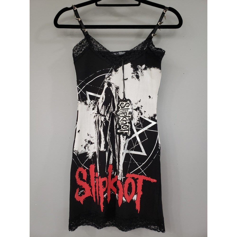 NEW DOLLS KILL SLIPKNOT XS WOMENS CAMI SLIP DRESS SPIKED MUSIC CONCERT GOTHIC